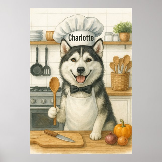 Poster Personalized Name Funny Siberian Husky Dog Chef (Devant)