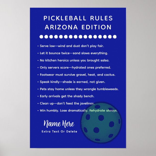 Poster Personalized Pickleball Rules Arizona Edition Post (Devant)