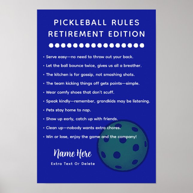 Poster Personalized Pickleball Rules RETIRE EDITION (Devant)