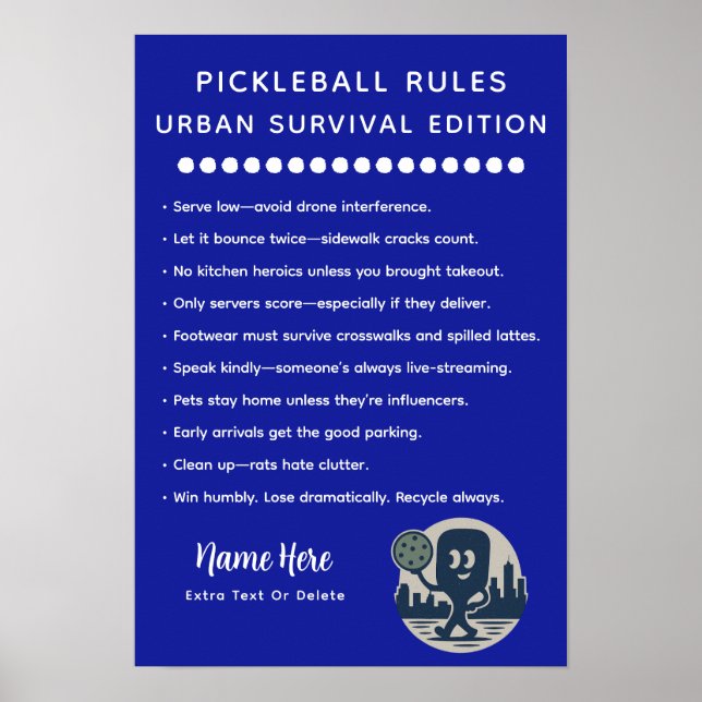 Poster Personalized Pickleball Rules Urban Survival (Devant)