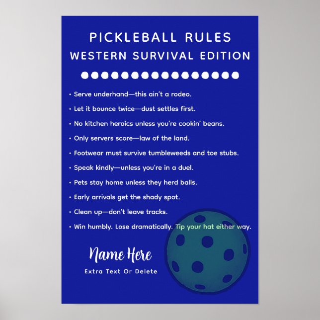 Poster Personalized Pickleball Rules Western Survival (Devant)