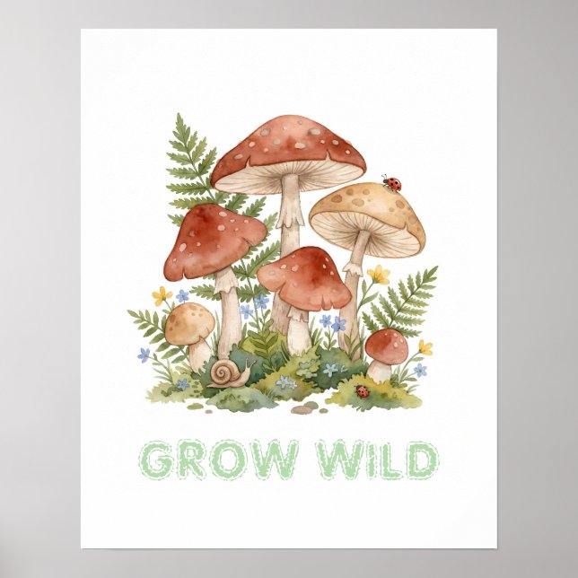 Poster Personalized Whimsical Mushroom Woodland Nursery (Devant)