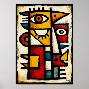 Poster Personnage Cubiste Primitif 2 Art Abstrait Gras