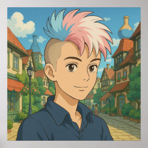 Poster Personnage d'anime transgenre avec Mohawk LGBTQI