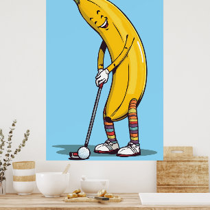 Poster Personnage de banane de golf drôle balançant le cl