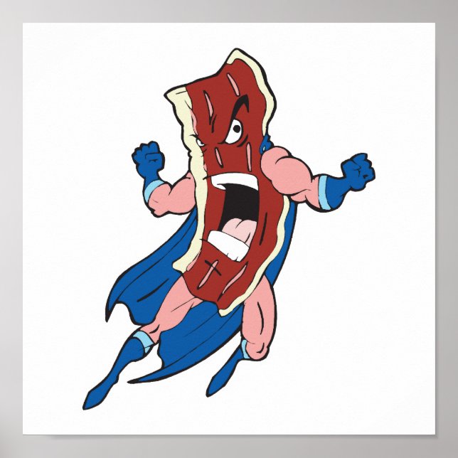 Poster personnage de dessin animé de bacon superhero (Devant)