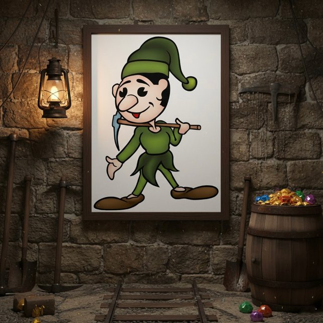 Poster Personnage Nain Vert avec Pioche (Créateur téléchargé)