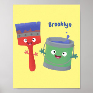 Poster Personnages de peinture et de pinceau mignons
