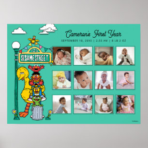 Poster Personnages de Sesame Street et panneau de signali
