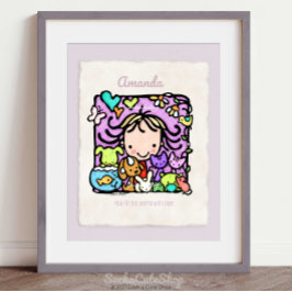 Poster Personnalisable ! Cute Girl Loves Animaux Art