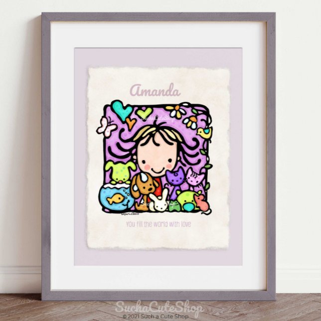 Poster Personnalisable ! Cute Girl Loves Animaux Art (Créateur téléchargé)