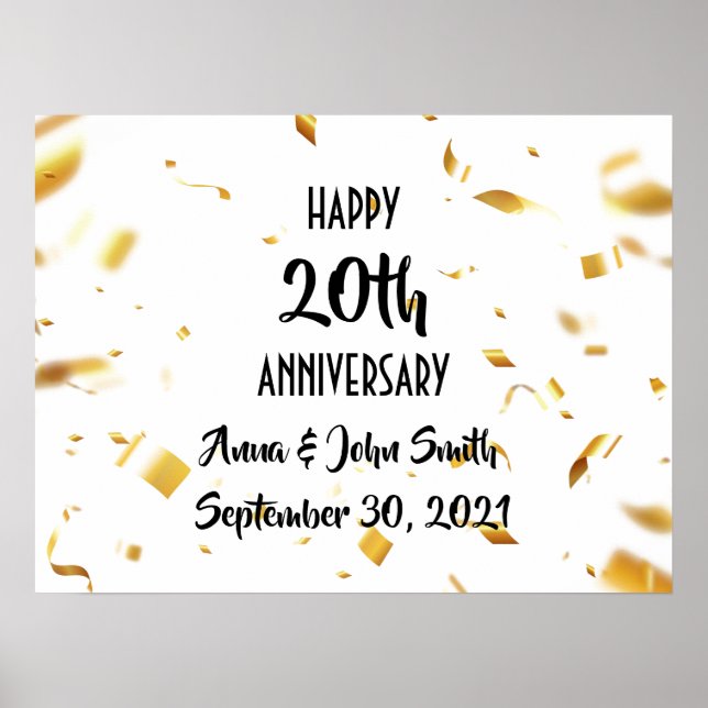 Poster Personnalisable Happy Anniversary en or confetti (Devant)
