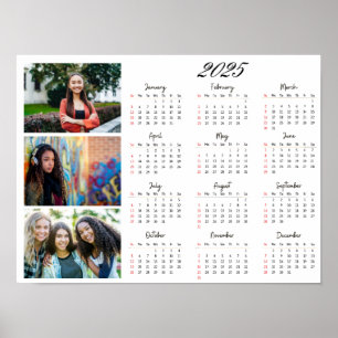 Poster Personnalisé 3 Photo Collage Famille 2025 Calendri