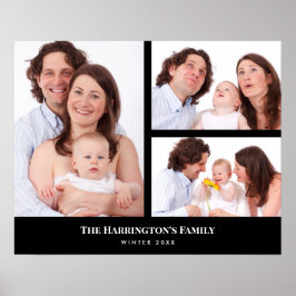 Poster Personnalisé 3 sections Famille Photo Collage Blac