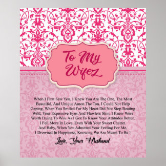 Poster Personnalisé À Ma Femme De Mari Cadeau