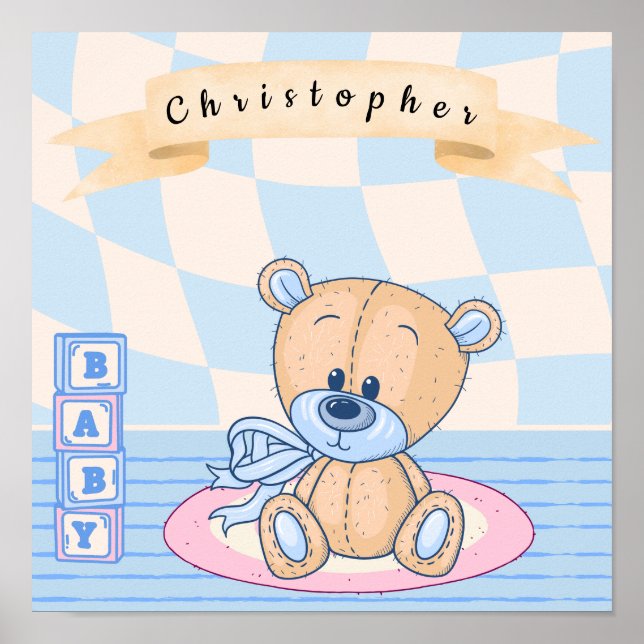 Poster personnalisé Baby Boy Teddy Bear Nursery (Devant)