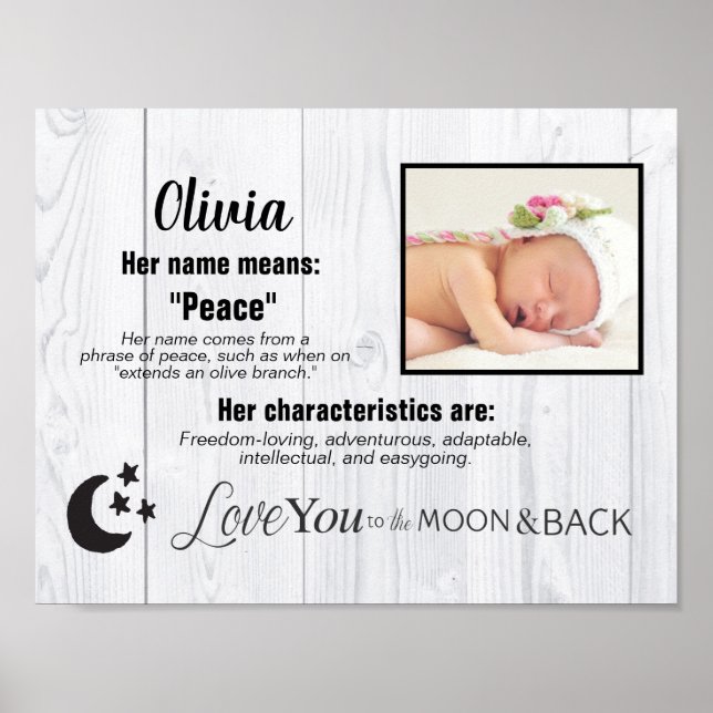 Poster Personnalisé Baby Girl Nom Photo Love You To Moon (Devant)