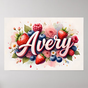 Poster personnalisé Berry Floral Nom "Avery"