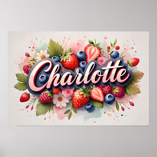 Poster personnalisé Berry Floral Nom "Charlotte" (Devant)
