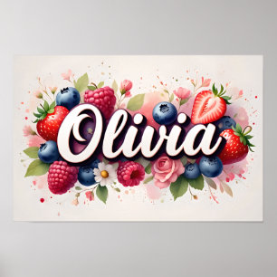 Poster personnalisé Berry Floral Nom "Olivia"