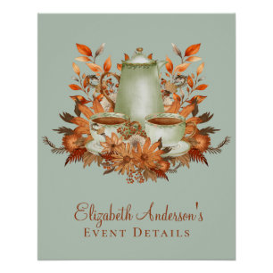 Poster Personnalisé Boho Terracotta Floral Sage Tea Party