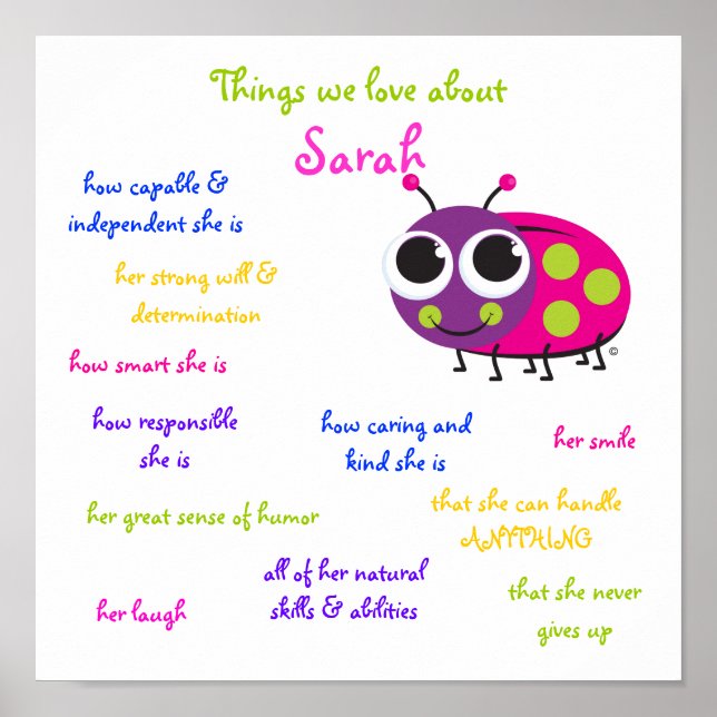 Poster personnalisé "Cute Ladybug" pour filles (Devant)