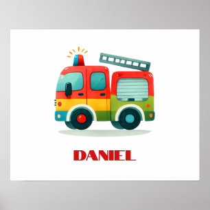 Poster personnalisé de camion de pompiers pour gar