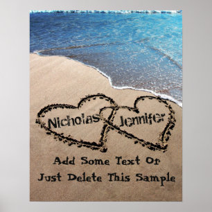 Poster Personnalisé Deux Coeurs Dans Le Sable Grand Poste