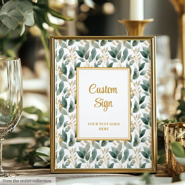 Poster personnalisé du feuillage doré foncé tendan (Trendy Dark Green Gold Foliage Custom Poster)