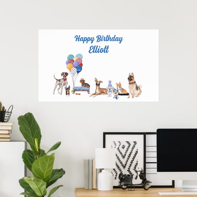 Poster Personnalisé Joyeux Anniversaire Canine race Chien (Bureau à domicile)
