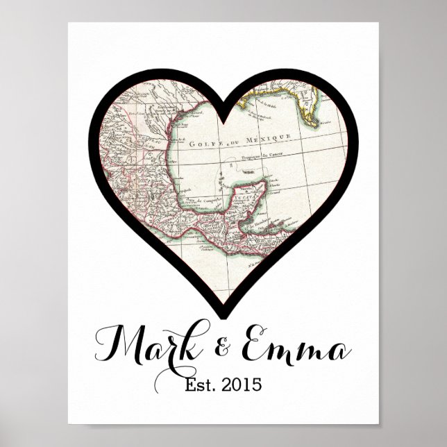 Poster Personnalisé Mexique lune de miel mariage cadeaux  (Devant)