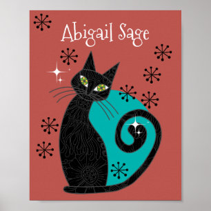 Poster Personnalisé milieu du siècle moderne chat atomiqu