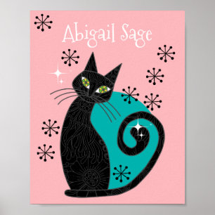 Poster Personnalisé milieu du siècle moderne chat atomiqu