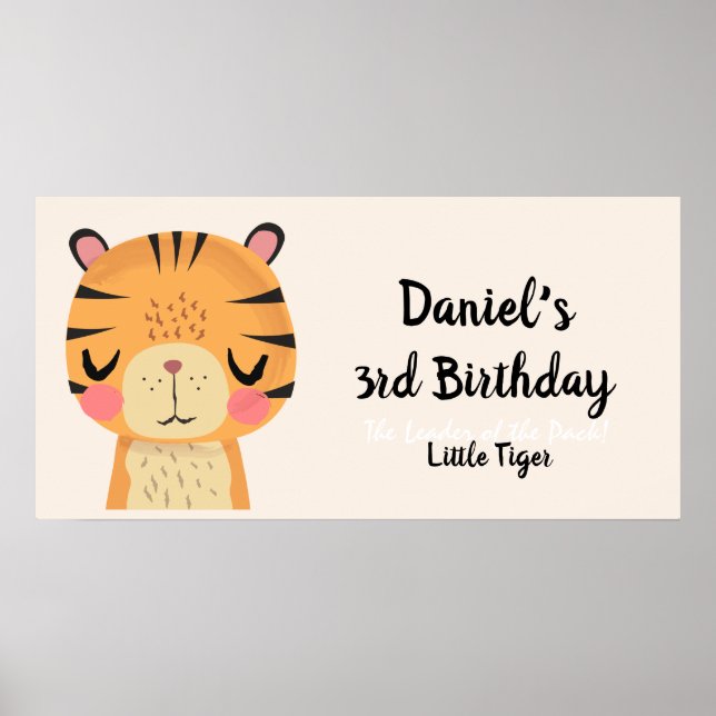 Poster Personnalisé Nom & Anniversaire mignon Tigre Carto (Devant)