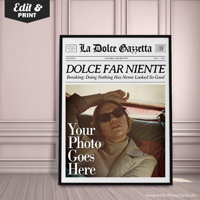 Poster personnalisé OEuvre murale Dolce Far Niente (Custom Trendy Newspaper Print, Dolce Far Niente, La Dolce Vita, Italian Summer Wall Art)