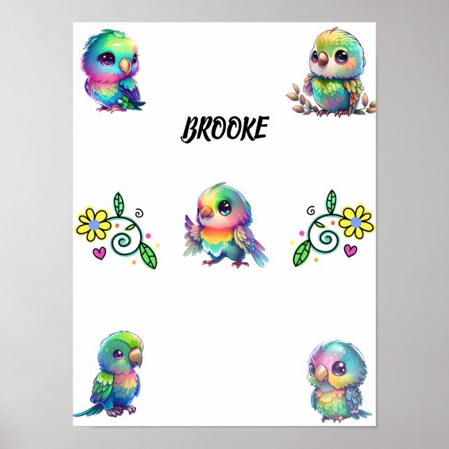 Poster personnalisé Rainbow Bird's & Flowers (Devant)