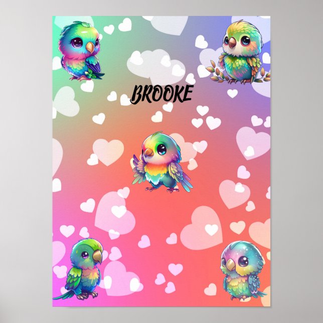 Poster personnalisé Rainbow Bird's & Hearts (Devant)