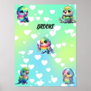 Poster personnalisé Rainbow Bird's & Hearts