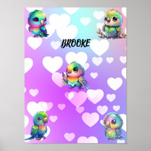 Poster personnalisé Rainbow Bird's & Hearts