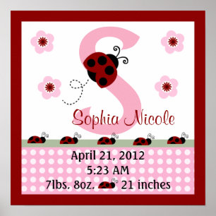 Poster personnalisé Red Ladybugs/Flower Birth Info
