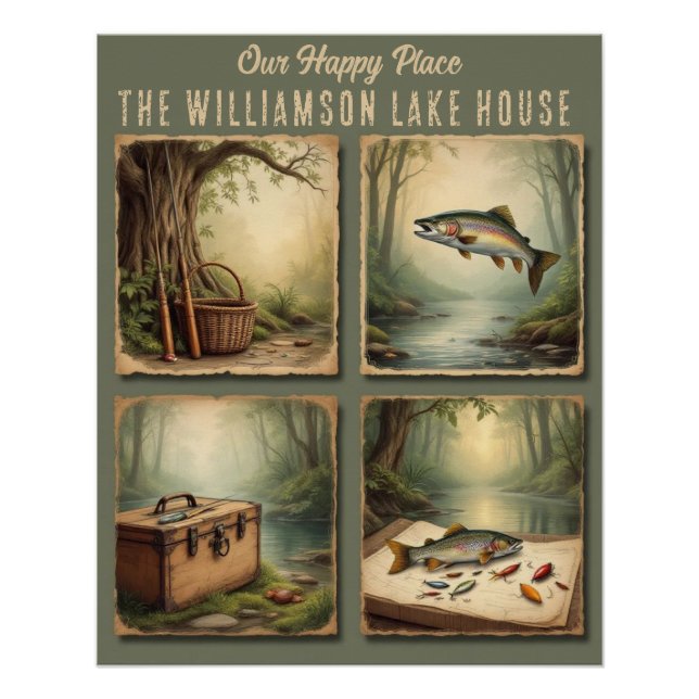 Poster Personnalisé Rustic Lake House Cabine de pêche (Devant)