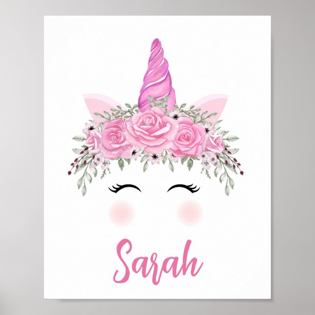 Poster Personnalisé Unicorn Avec Nom Rose (Devant)