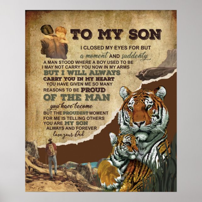 Poster Personnalisée À Mon Fils Tigre Blanket, Lettre D'A (Devant)