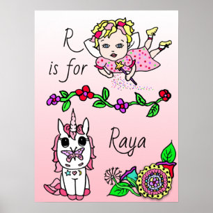 Poster Personnalisée cette jolie fée rouge et licorne