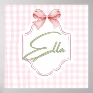 Poster Personnalisée Ella Baby Girl Nursery Bow&En vichy