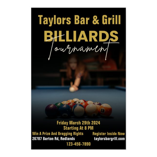 Poster Personnaliser Black Modern Billiards Tournament Ba (Devant)