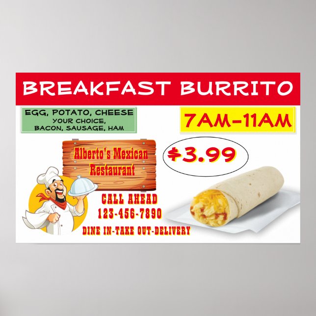Poster Personnaliser Mexicaine Restaurant Petit déjeuner  (Devant)