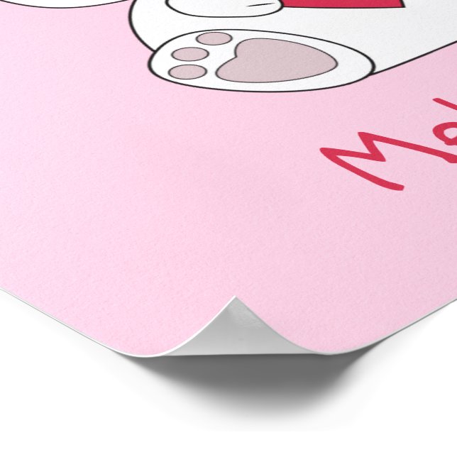 Poster Personnaliser mignon lapin blanc Coeur bébé Fille  (Coin)