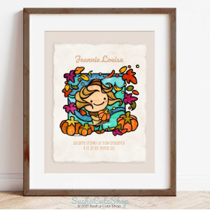 Poster Personnaliser mignonne fille avec Citrouille Windy