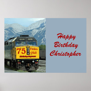 Poster Personnaliser Nom 75e Anniversaire Jaune Locomotiv
